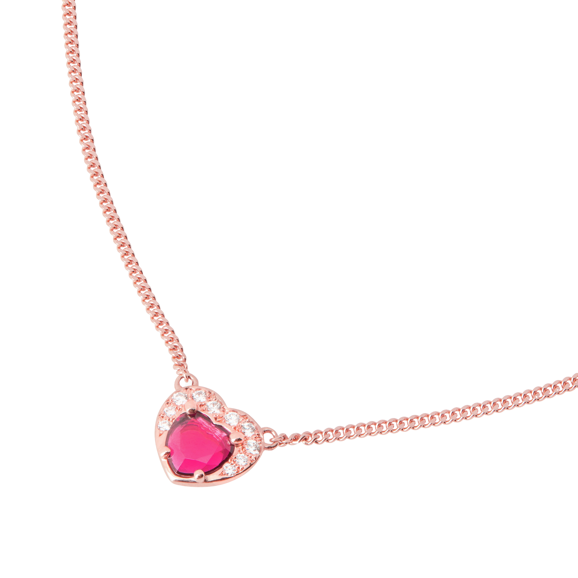 COLLANA CUORE ORO ROSA CON RUBINO SINTETICO E DIAMANTI - Tangredi Gioielleria