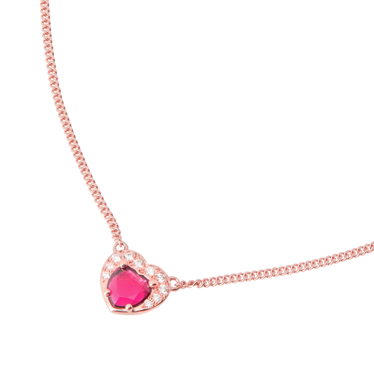 COLLANA CUORE ORO ROSA CON RUBINO SINTETICO E DIAMANTI - Tangredi Gioielleria