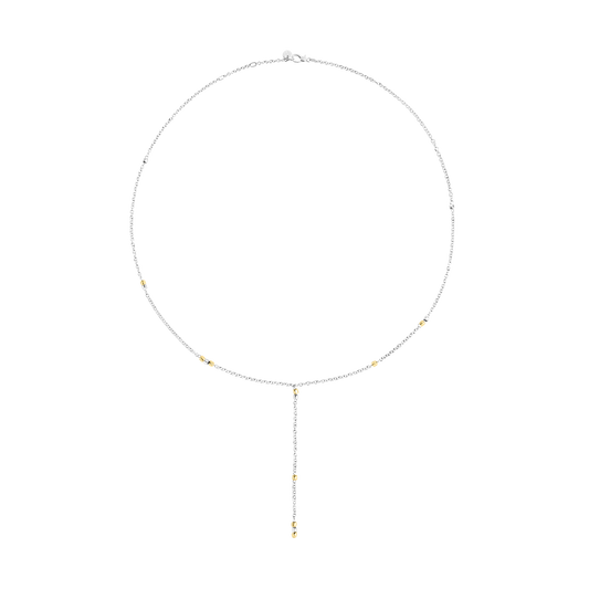 COLLANA LARIAT MINI GRANELLI ARGENTO E ORO GIALLO - Tangredi Gioielleria
