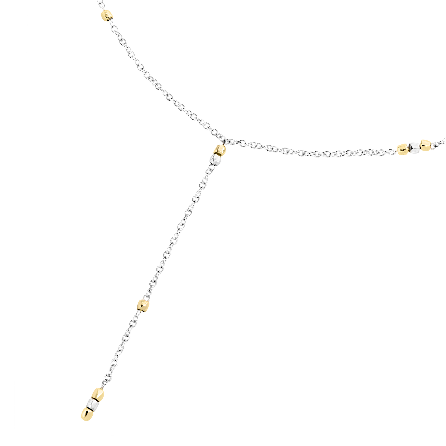 COLLANA LARIAT MINI GRANELLI ARGENTO E ORO GIALLO - Tangredi Gioielleria