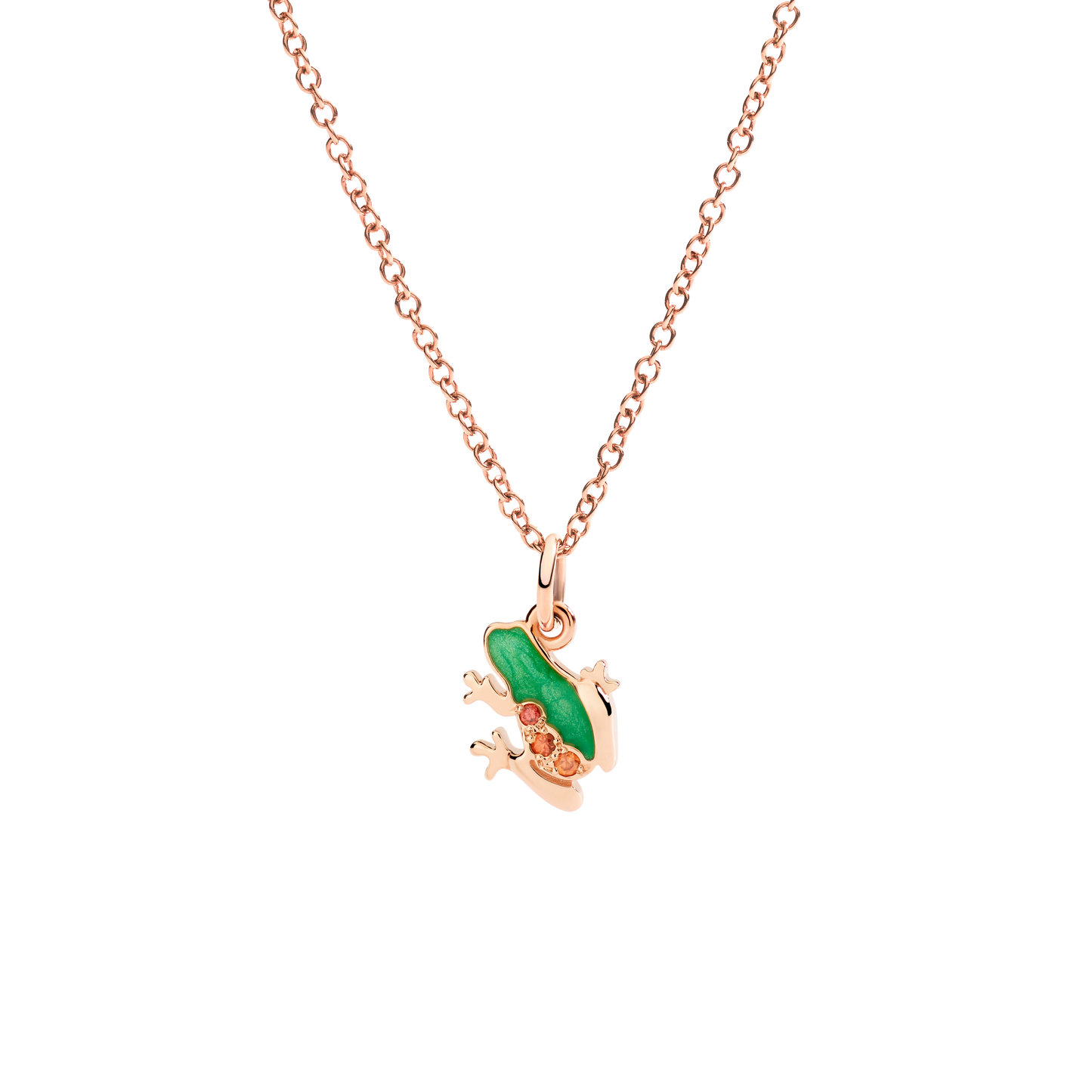 CIONDOLO RANA ORO ROSA CON ZAFFIRI ARANCIO E SMALTO - Tangredi Gioielleria