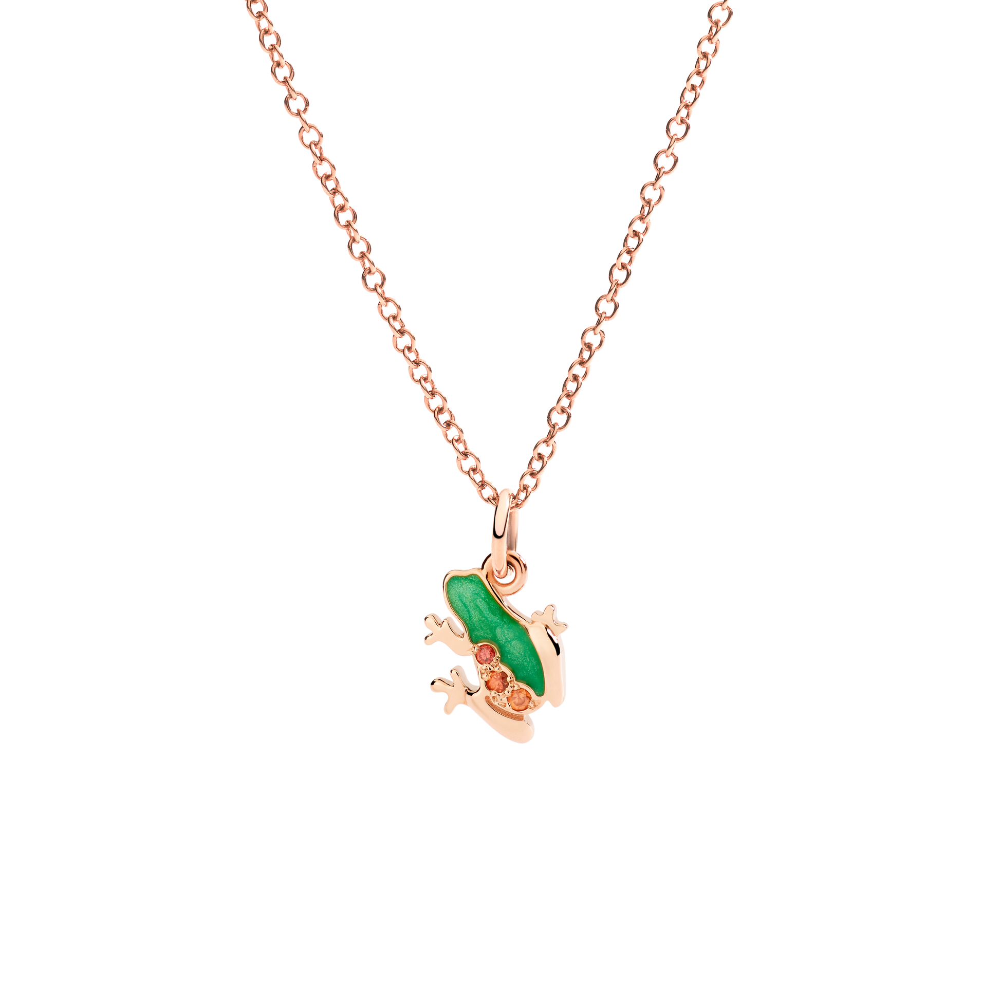 CIONDOLO RANA ORO ROSA CON ZAFFIRI ARANCIO E SMALTO - Tangredi Gioielleria