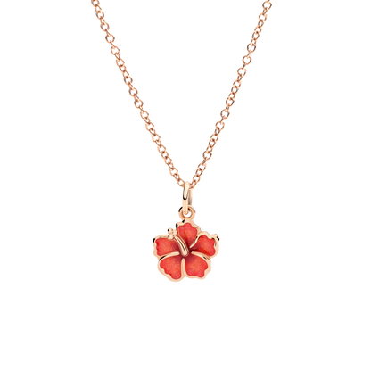 CIONDOLO FIORE IBISCO ORO ROSA E SMALTO - Tangredi Gioielleria