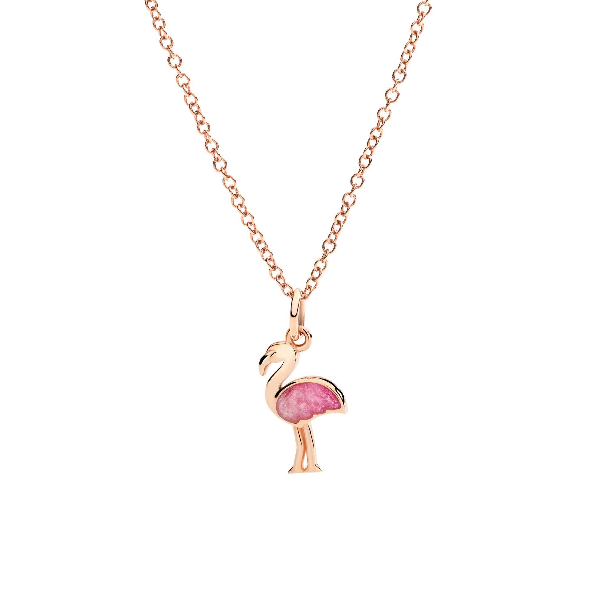 CIONDOLO FENICOTTERO ORO ROSA E SMALTO - Tangredi Gioielleria