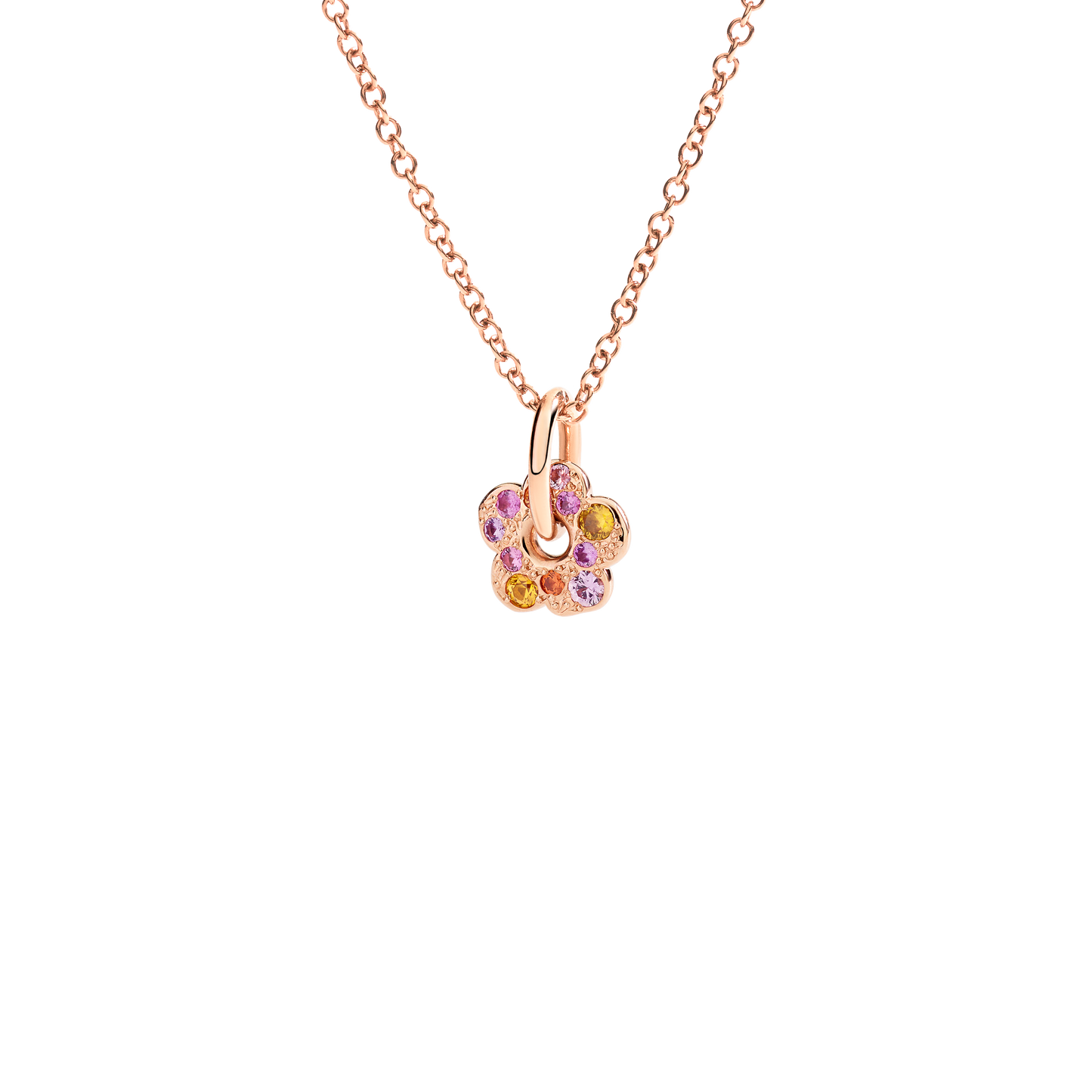 CIONDOLO FIORE ORO ROSA CON ZAFFIRI ROSA E ARANCIO - Tangredi Gioielleria