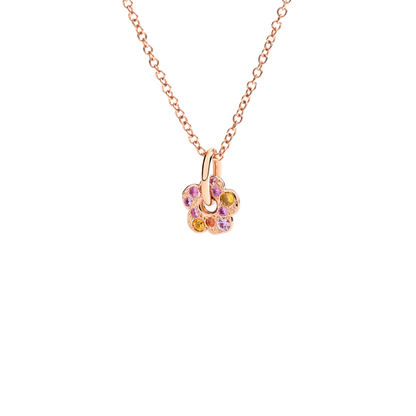 CIONDOLO FIORE ORO ROSA CON ZAFFIRI ROSA E ARANCIO - Tangredi Gioielleria