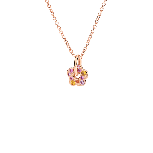CIONDOLO FIORE ORO ROSA CON ZAFFIRI ROSA E ARANCIO - Tangredi Gioielleria