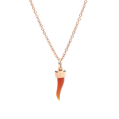 CIONDOLO CORNETTO ORO ROSA E CORNIOLA - Tangredi Gioielleria