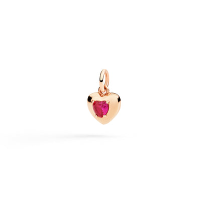CIONDOLO CUORE ORO ROSA E RUBINO SINTETICO