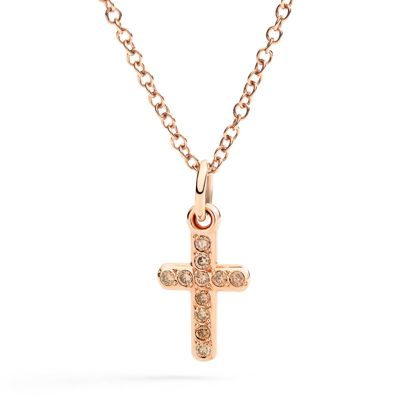 CIONDOLO CROCE ORO ROSA E DIAMANTI BROWN - Tangredi Gioielleria