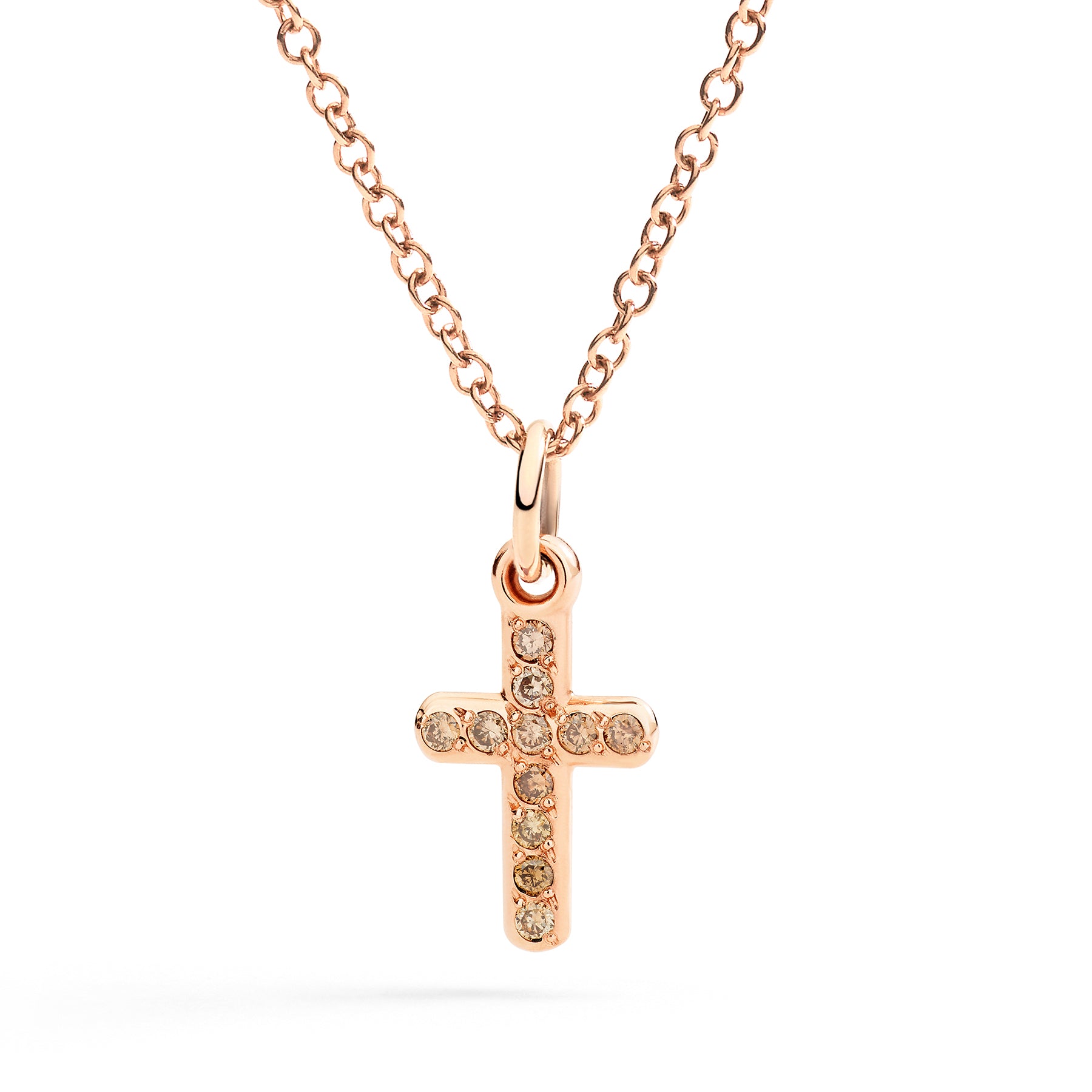 CIONDOLO CROCE ORO ROSA E DIAMANTI BROWN - Tangredi Gioielleria