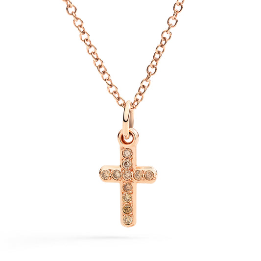CIONDOLO CROCE ORO ROSA E DIAMANTI BROWN - Tangredi Gioielleria