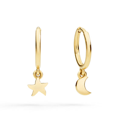 ORECCHINI HOOP STELLINA E LUNA ORO GIALLO - Tangredi Gioielleria