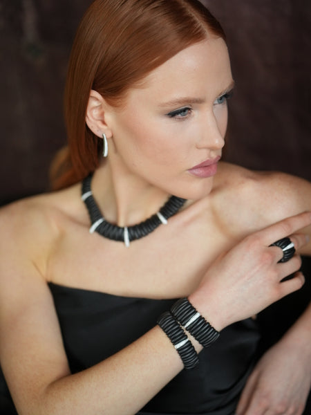 BRACCIALE ARTIGLIO EXTENSIBLE CERAMICA NERA E DIAMANTI - Tangredi Gioielleria