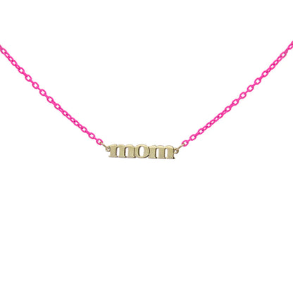 GIROCOLLO SMALTO FUCSIA FLUO E SCRITTA "MOM" ORO - Tangredi Gioielleria