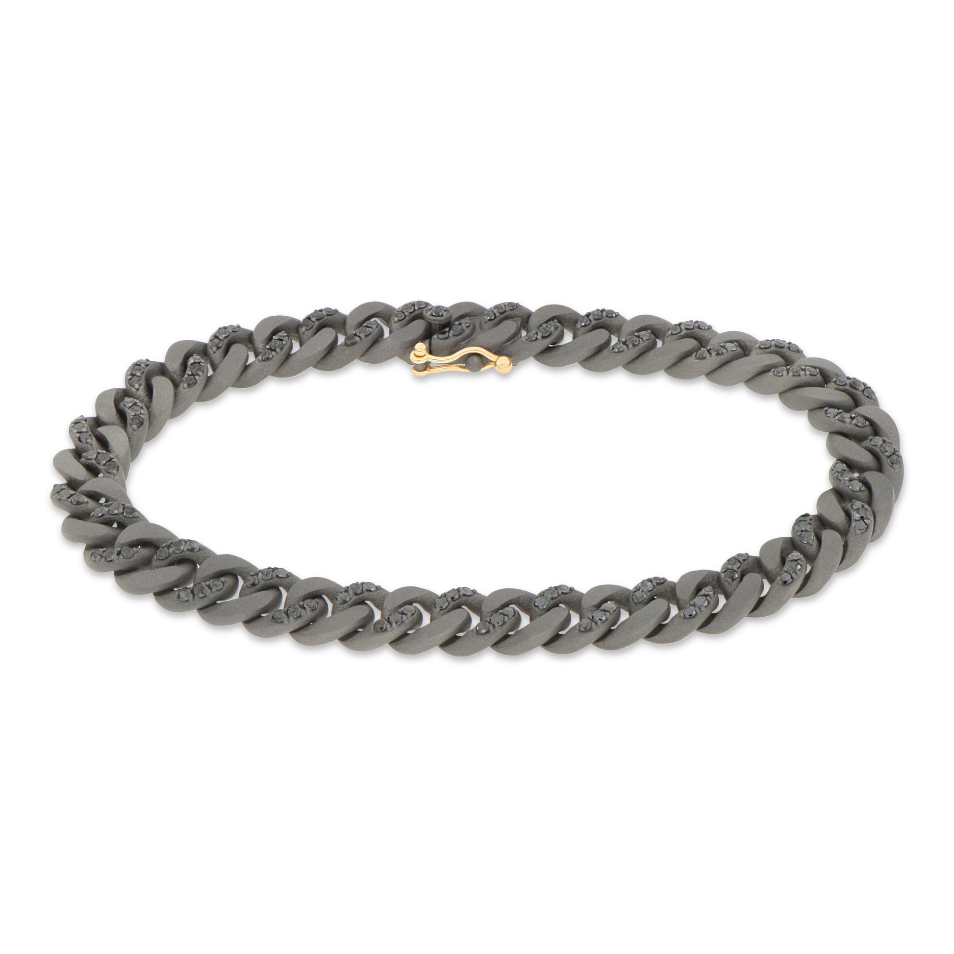 BRACCIALE TITANIO GROUMETTE ORO E DIAMANTI NERI - Tangredi Gioielleria