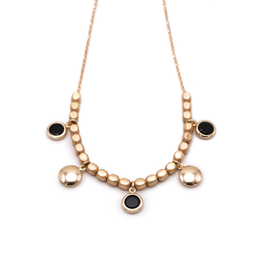 COLLANA CUBETTI SABBIATI E CHARMS CON PASTE VITREE NERE