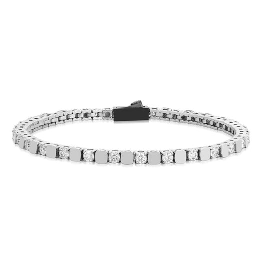 BRACCIALE TENNIS QUADRATO TITANIO SILVER E BRILLANTI LAB. - Tangredi Gioielleria