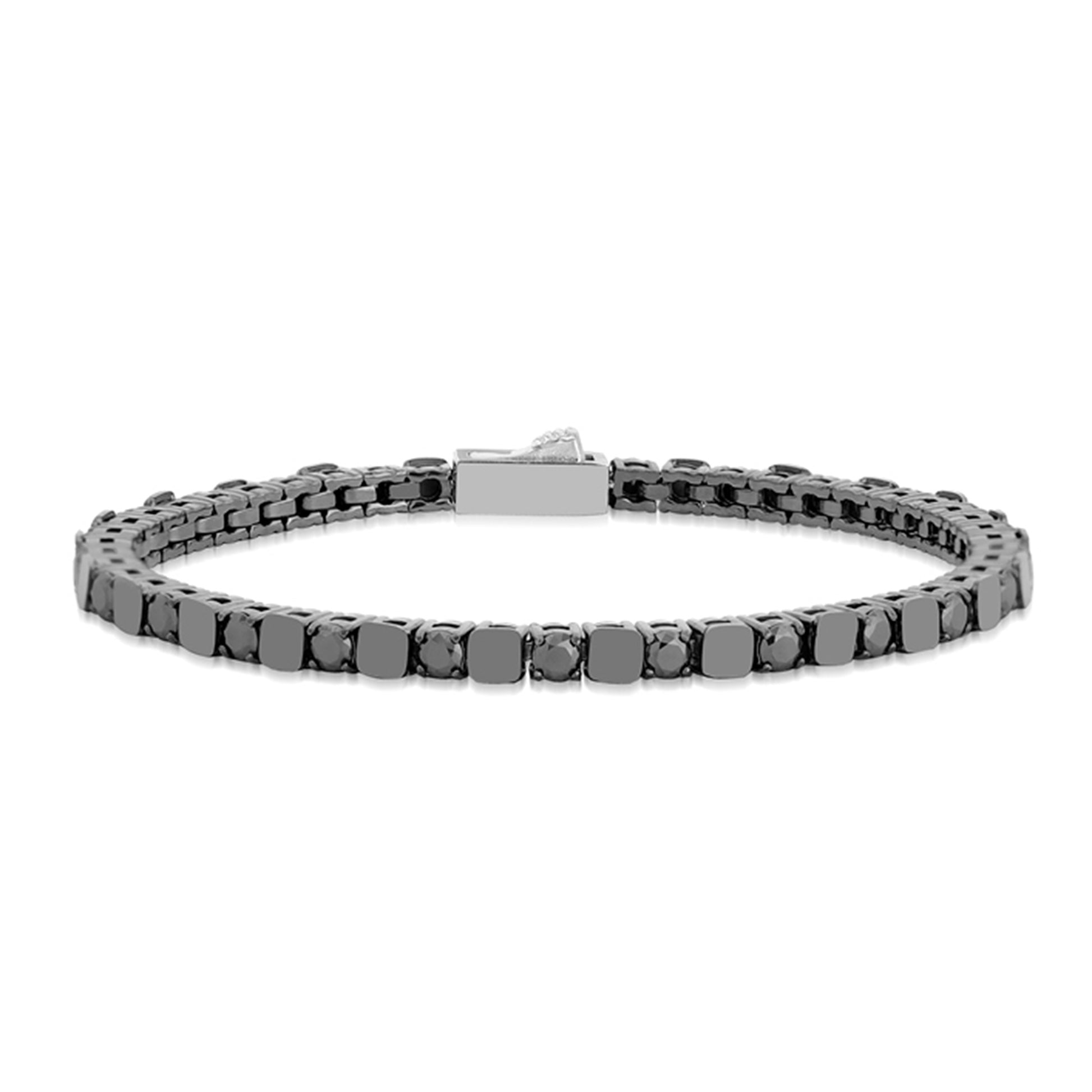 BRACCIALE TENNIS QUADRATO TITANIO E DIAMANTI NERI LAB. - Tangredi Gioielleria