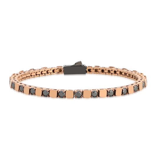 BRACCIALE TENNIS QUADRATO TITANIO ROSE' E BRILLANTI NERI LAB. - Tangredi Gioielleria