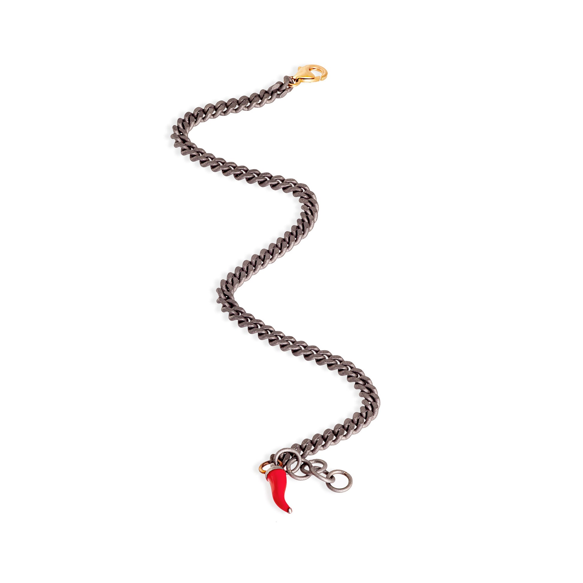 BRACCIALE TITANIO GROUMETTE MINI E CORNETTO ROSSO - Tangredi Gioielleria
