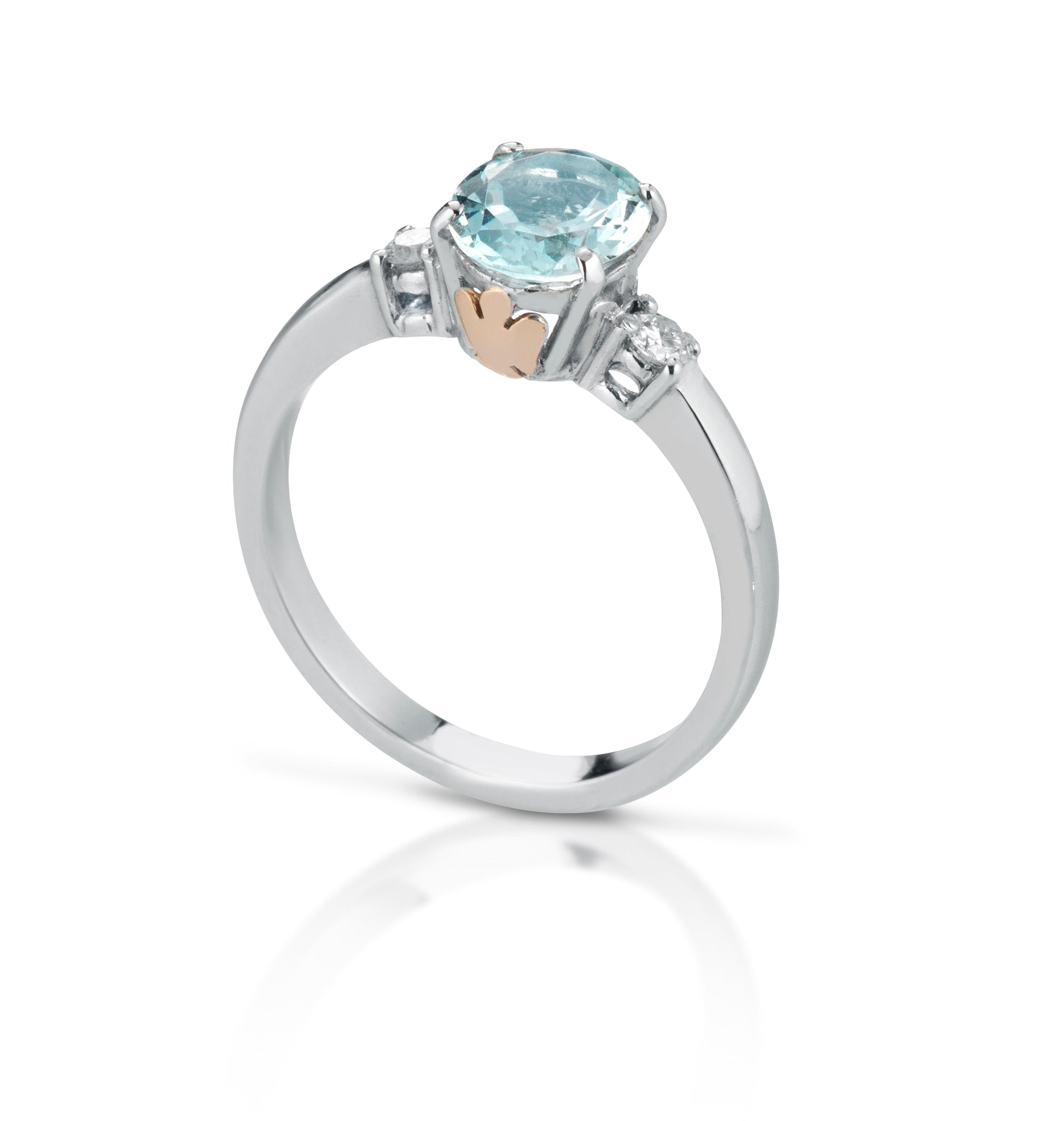 ANELLO CON ANGELI IN ORO DIAMANTI E ACQUAMARINA - Tangredi Gioielleria