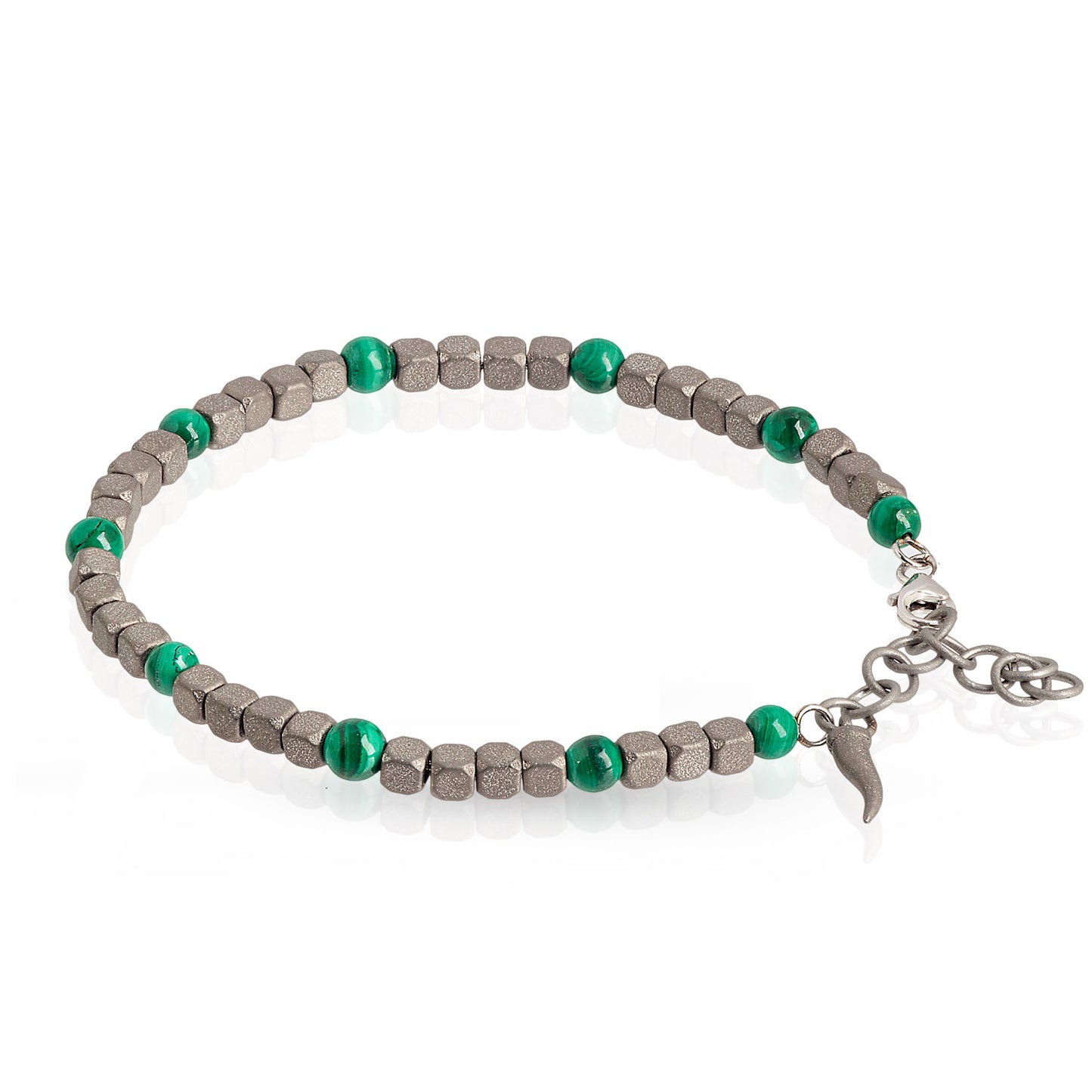 BRACCIALE TITANIO CUBI E MALACHITE - Tangredi Gioielleria