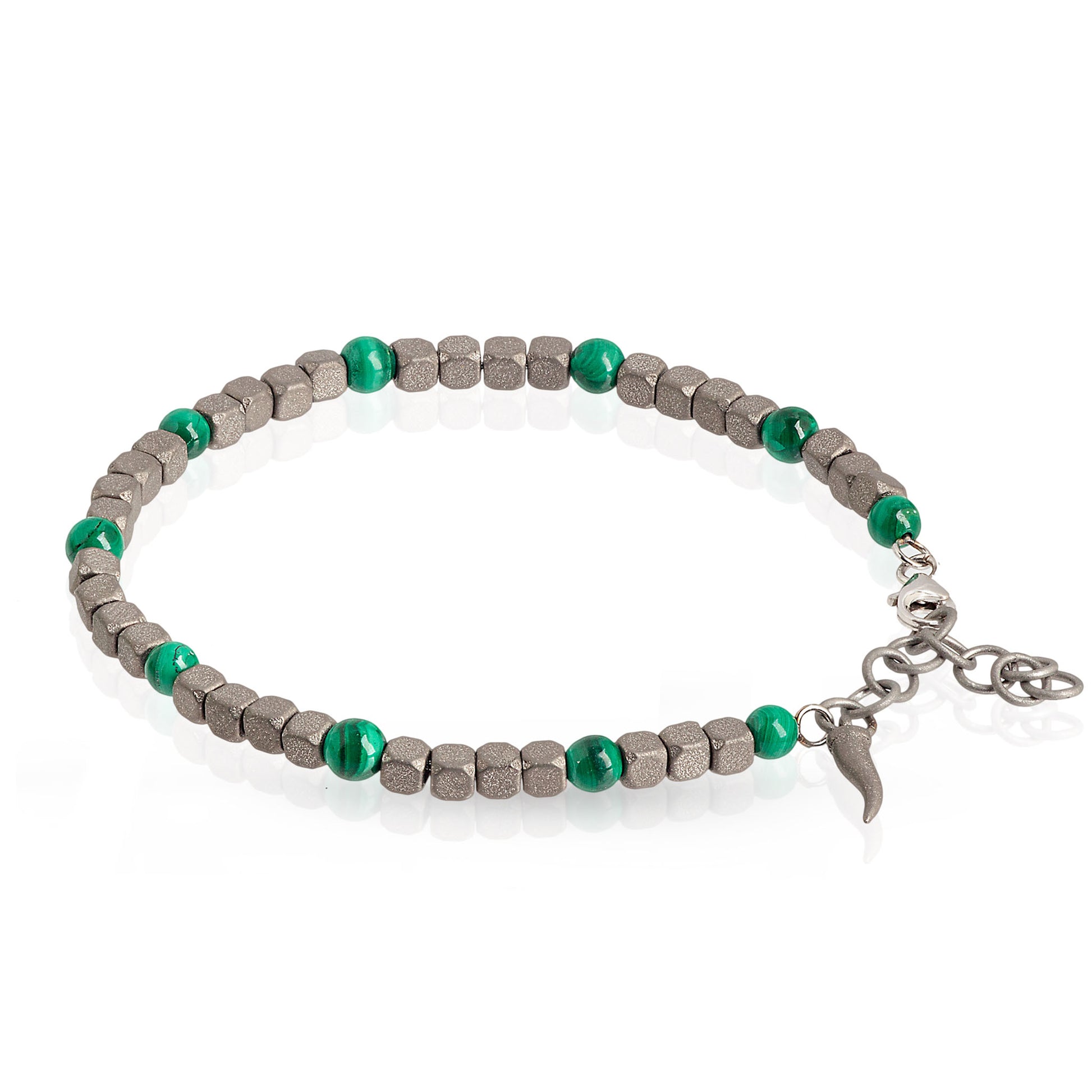 BRACCIALE TITANIO CUBI E MALACHITE - Tangredi Gioielleria