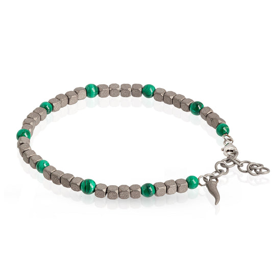 BRACCIALE TITANIO CUBI E MALACHITE - Tangredi Gioielleria