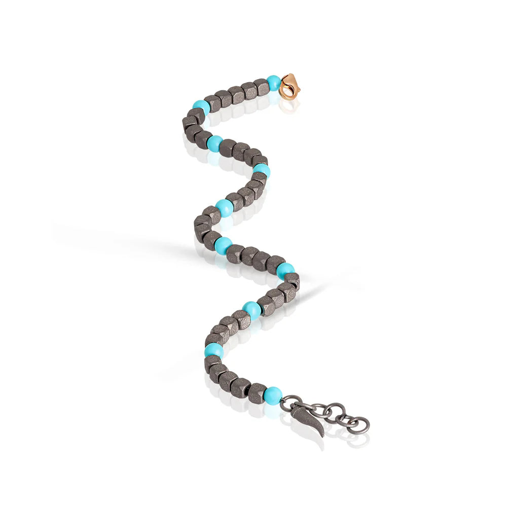 BRACCIALE TITANIO CUBI E TURCHESE - Tangredi Gioielleria