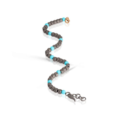 BRACCIALE TITANIO CUBI E TURCHESE - Tangredi Gioielleria