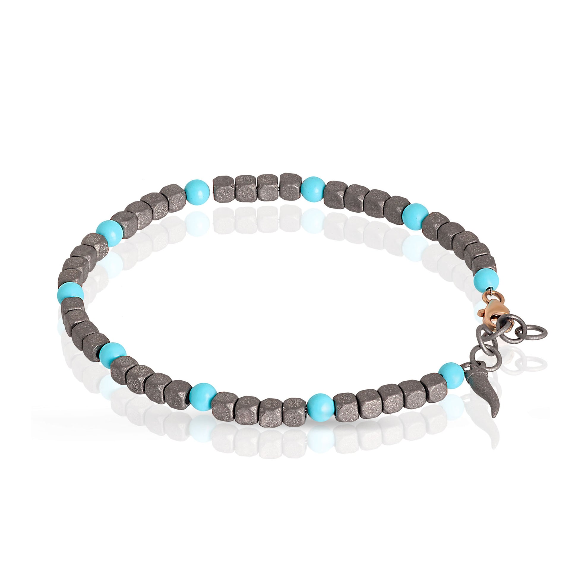 BRACCIALE TITANIO CUBI E TURCHESE - Tangredi Gioielleria