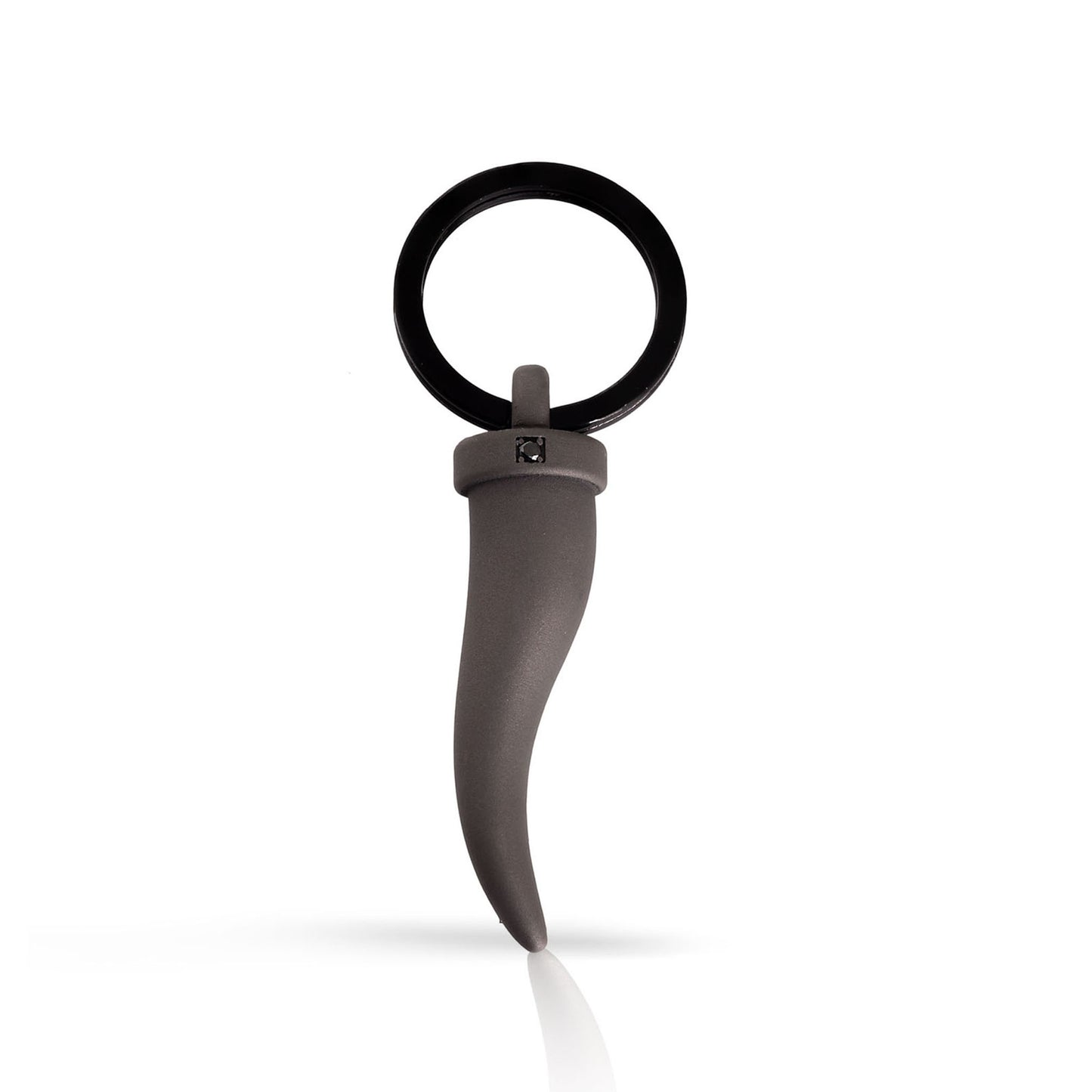 PORTACHIAVI TITANIO CON CORNETTO GRANDE E DIAMANTE NERO - Tangredi Gioielleria