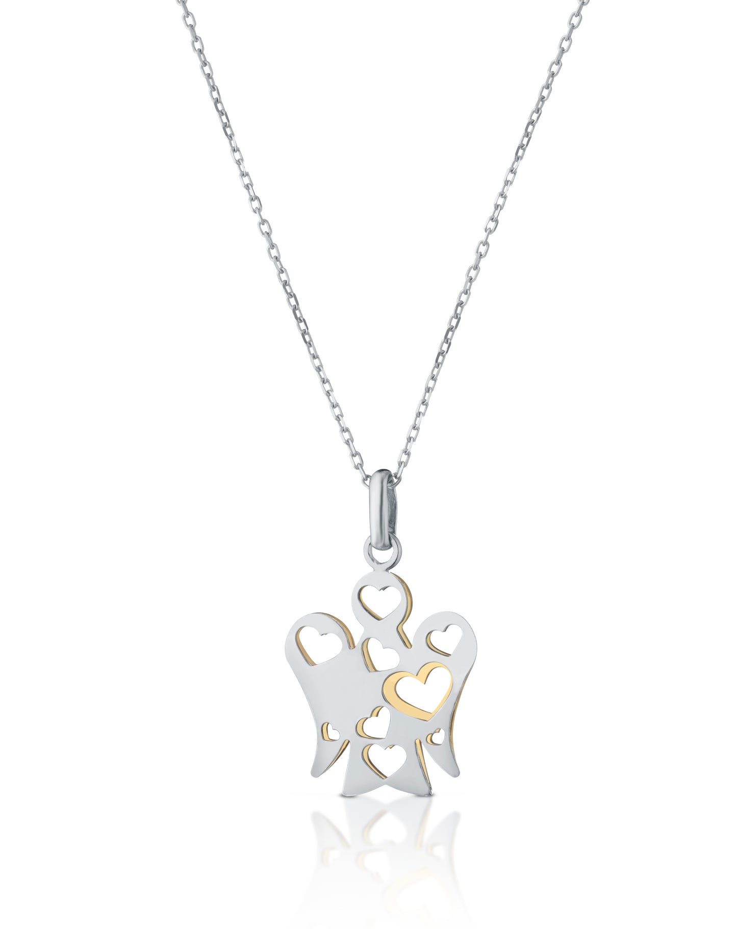 COLLANA CON PENDENTE ANGELO CON CUORI DOUBLE FACE IN ORO - Tangredi Gioielleria