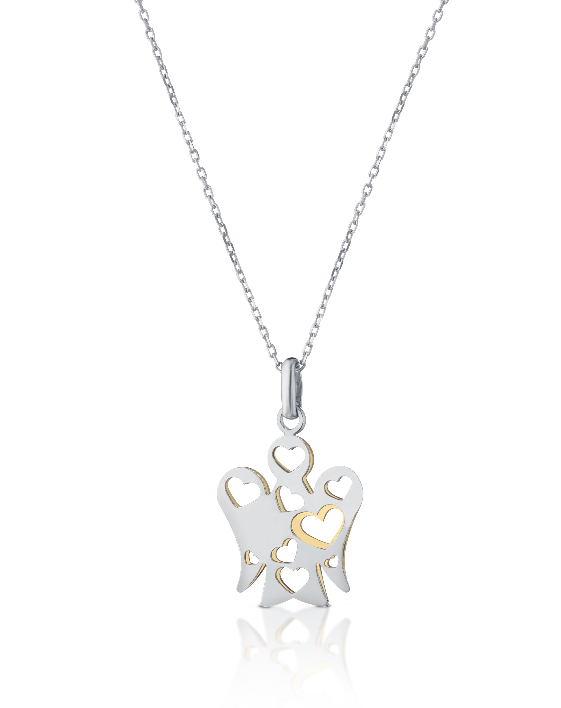 COLLANA CON PENDENTE ANGELO CON CUORI DOUBLE FACE IN ORO - Tangredi Gioielleria