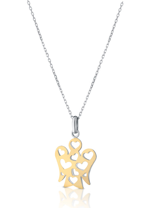 COLLANA CON PENDENTE ANGELO CON CUORI DOUBLE FACE IN ORO - Tangredi Gioielleria