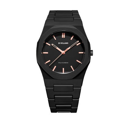 OROLOGIO POLYCARBON BLACK WITH ROSEGOLD - Tangredi Gioielleria