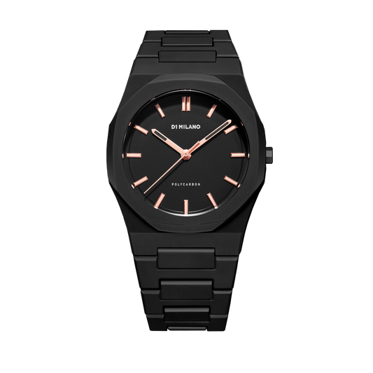 OROLOGIO POLYCARBON BLACK WITH ROSEGOLD - Tangredi Gioielleria