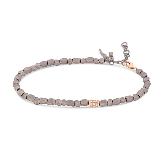 BRACCIALE TITANIO SASSI CON BARILOTTO ORO E DIAMANTI BROWN - Tangredi Gioielleria