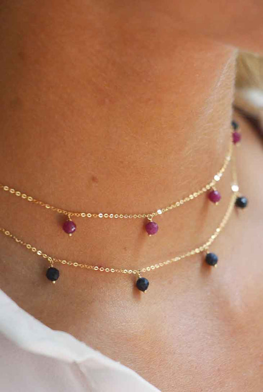 GIROCOLLO SFERE DI RUBINI PENDENTI - Tangredi Gioielleria