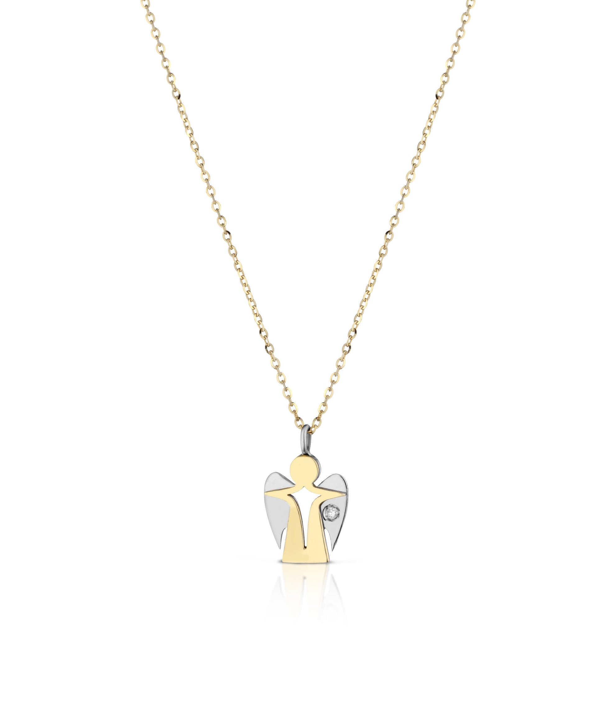 COLLANA CON PENDENTE ANGELO CROCE IN ORO E DIAMANTE - Tangredi Gioielleria