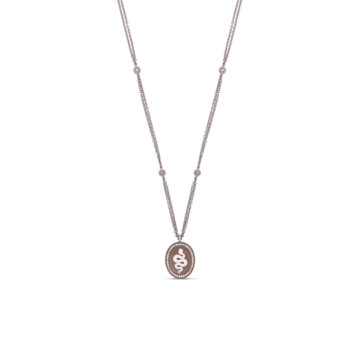 COLLANA TITANIO CAMMEO OVALE SERPENTE E DIAMANTI BROWN - Tangredi Gioielleria