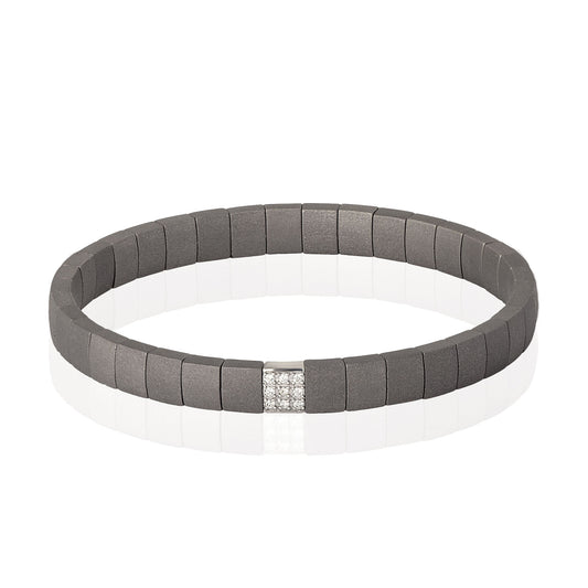 BRACCIALE TITANIO ESTENSIBILE CON MODULO ORO E DIAMANTI BIANCHI - Tangredi Gioielleria