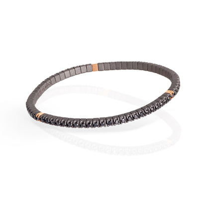 BRACCIALE TITANIO TENNIS ESTENSIBILE ORO E DIAMANTI NERI - Tangredi Gioielleria