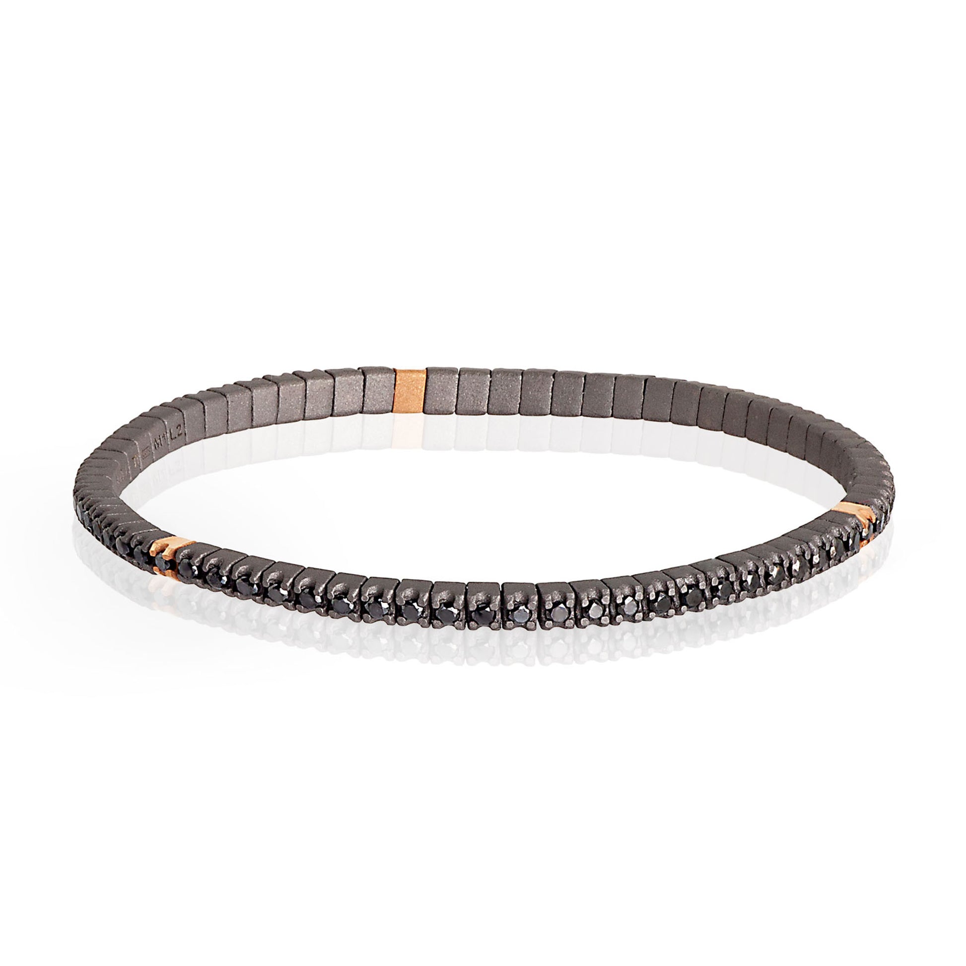 BRACCIALE TITANIO TENNIS ESTENSIBILE ORO E DIAMANTI NERI - Tangredi Gioielleria
