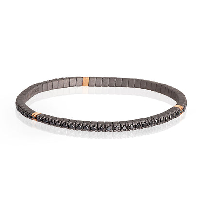 BRACCIALE TITANIO TENNIS ESTENSIBILE ORO E DIAMANTI NERI - Tangredi Gioielleria
