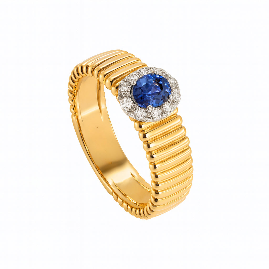 ANELLO ORO ROSA CON ZAFFIRO E DIAMANTI - Tangredi Gioielleria