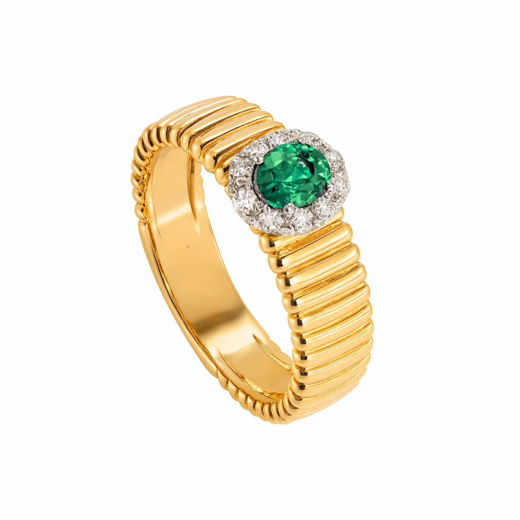 ANELLO ORO GIALLO CON SMERALDO E DIAMANTI - Tangredi Gioielleria