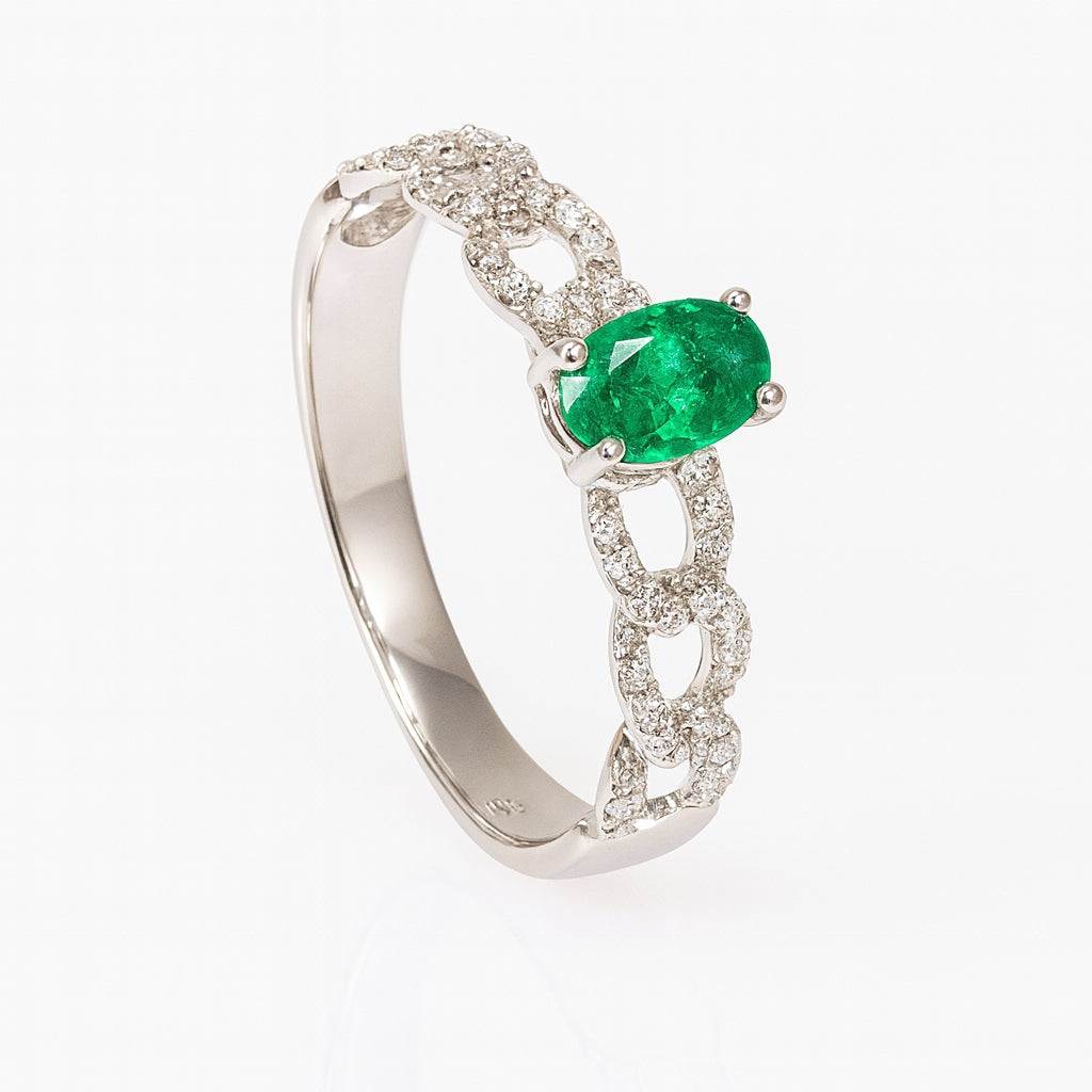 ANELLO ORO BIANCO CON SMERALDO E DIAMANTI - Tangredi Gioielleria