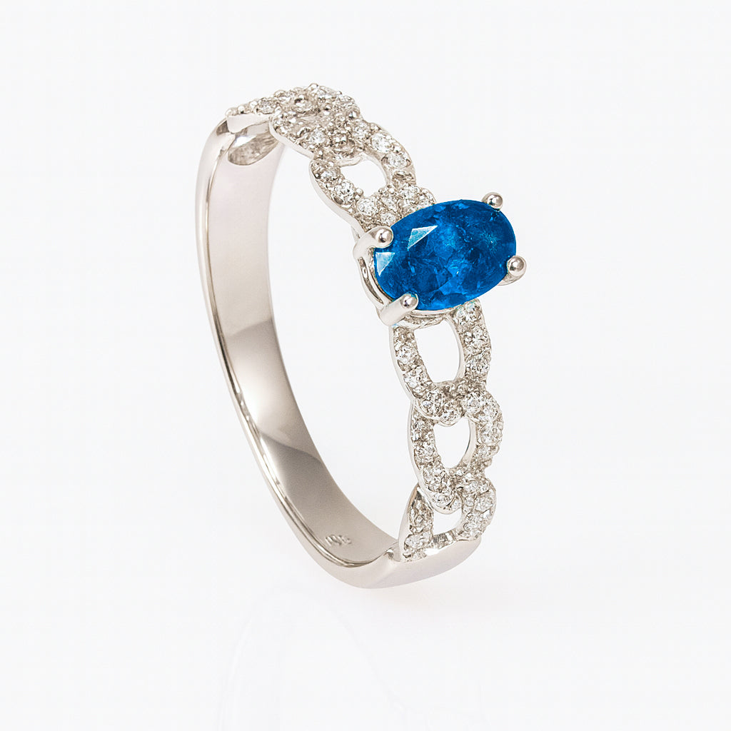 ANELLO ORO BIANCO CON ZAFFIRO E DIAMANTI - Tangredi Gioielleria